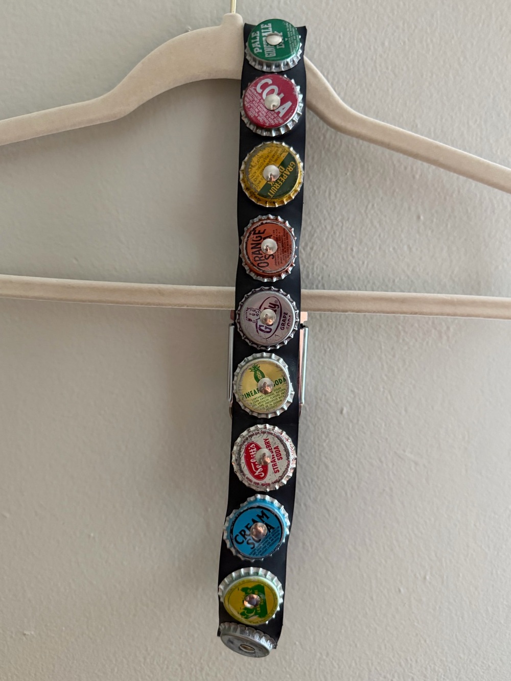 80s Vintage Bottle Cap Rubber Belt Grunge Punk Rock Metal Retro